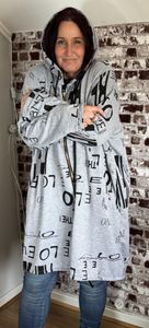 Hovedbilde Hettejakke lang gr&aring; m/print